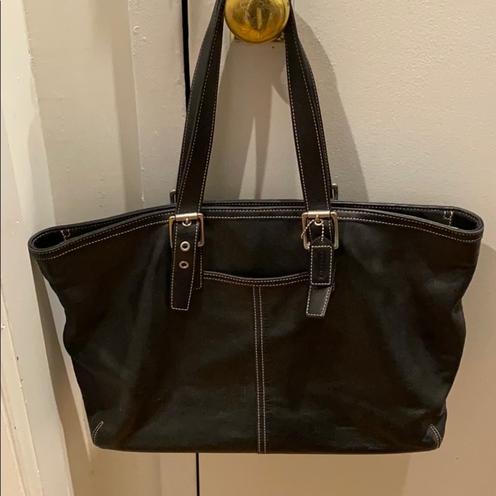 Coach black leather tote bag
